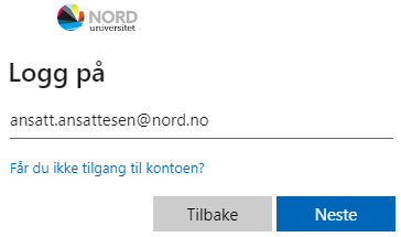 Skjermbilde som viser pålogging for ansatte