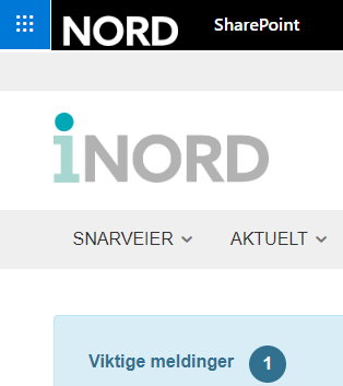 Skjermbilde som viser "vaffelmenyen" på iNord.