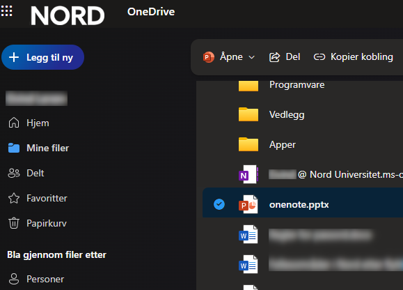 Skjermbilde som viser avhuking av fil i OneDrive.