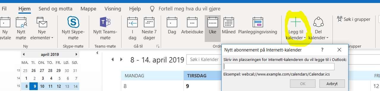Abonnere på timeplan via TimeEdit, trinn tre.